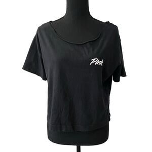 Victoria's Secret PINK Solid Black Crop Cropped Tee Tee T-Shirt Women's Sz S Top